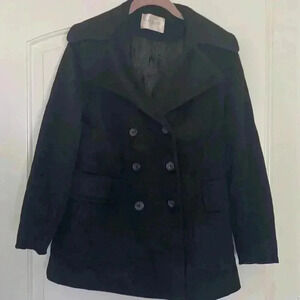 Fleurette Loro Piana Wool Black Coat Sz 8P